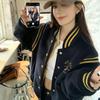 Unisex Retro Embroidered Color Block Baseball Jacket - Slimming & Versatile for Autumn/Winter