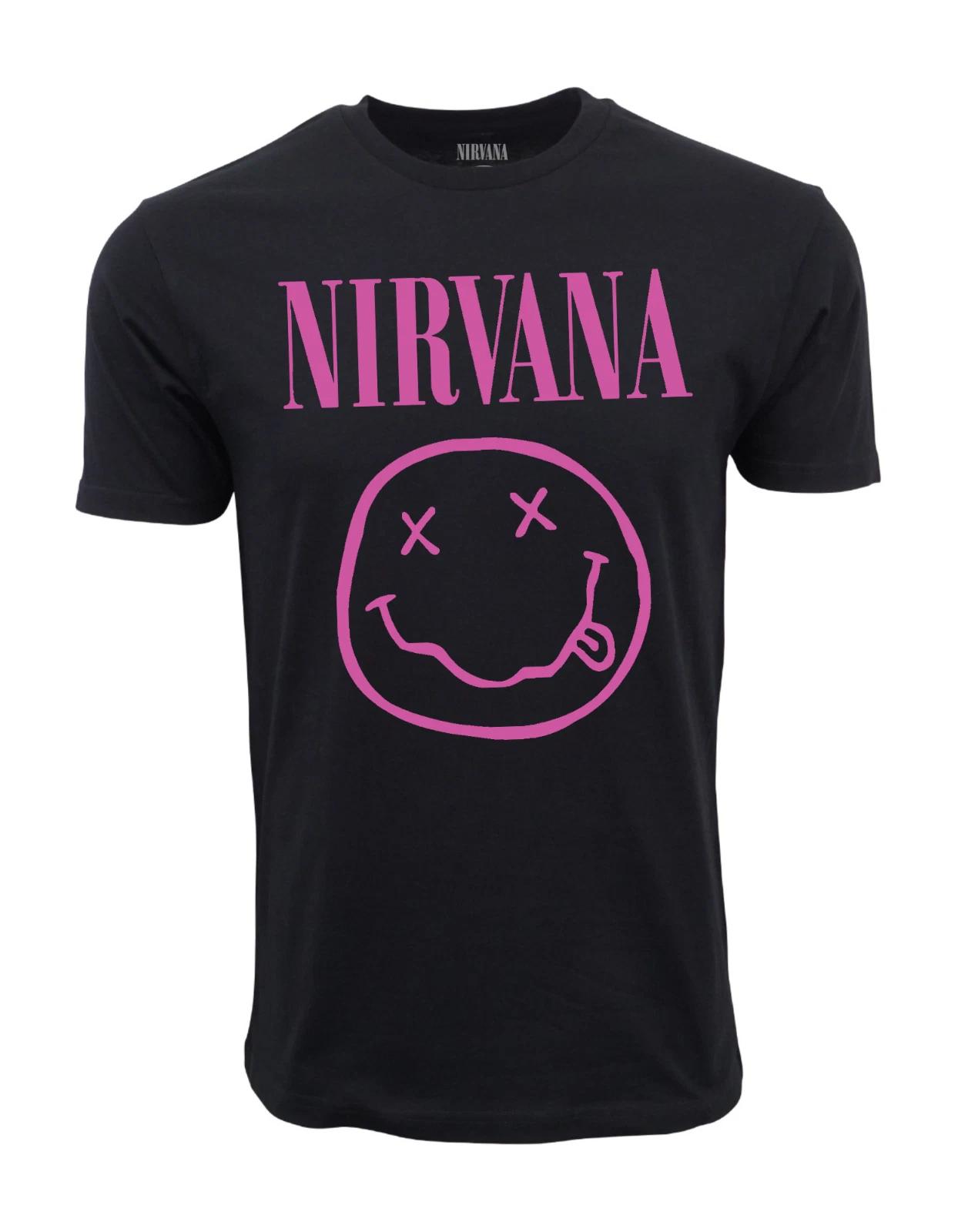 Unisex Adult Casual Graphic NIRVANA FAUX SMILE T SHIRT WITH PINK T-... XXXXL
