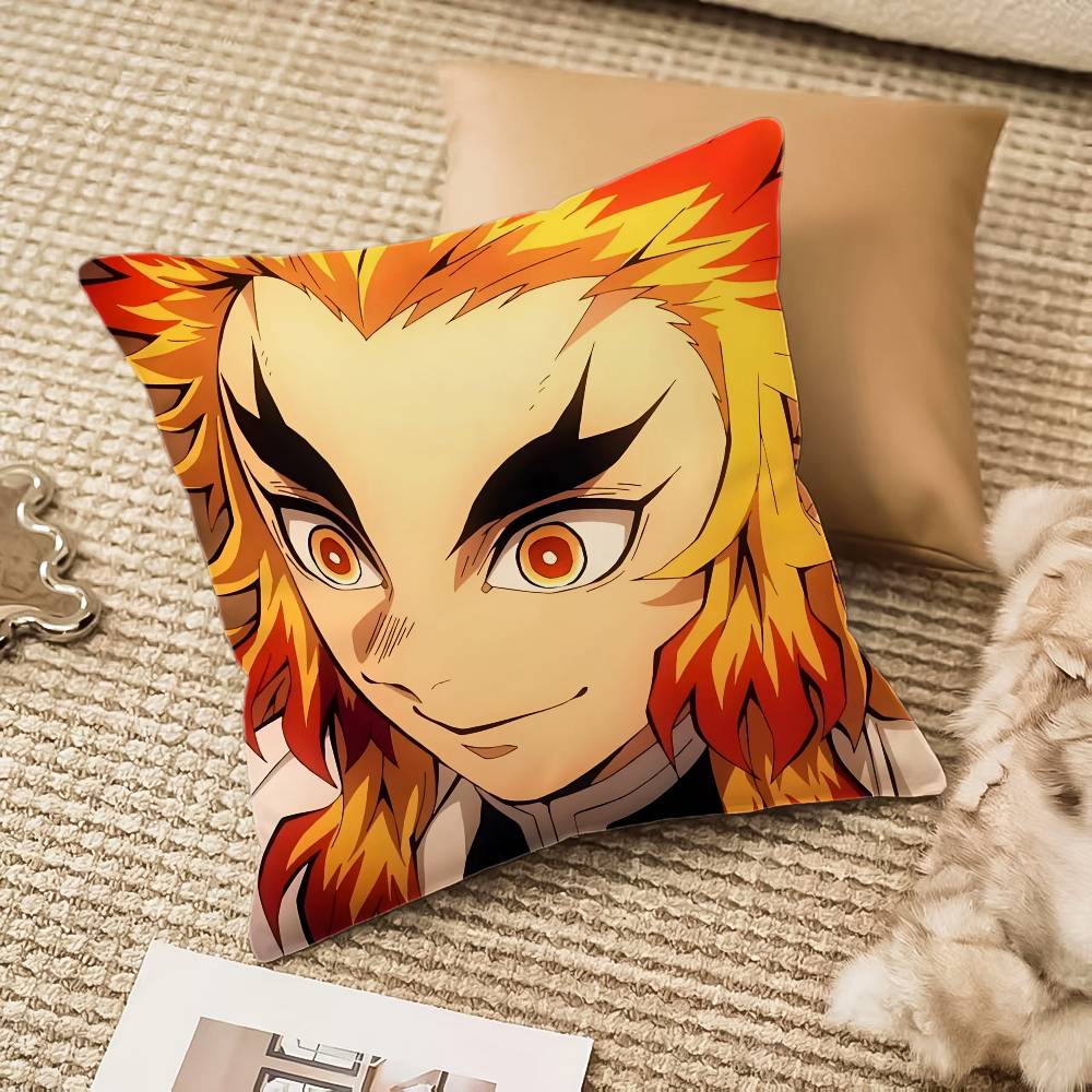 R-Rengoku Kyoujurou Pillow Case Anti-dustmite Pillowcase Invisible Zipper Silky Short Plush Sofa Cushion Cover