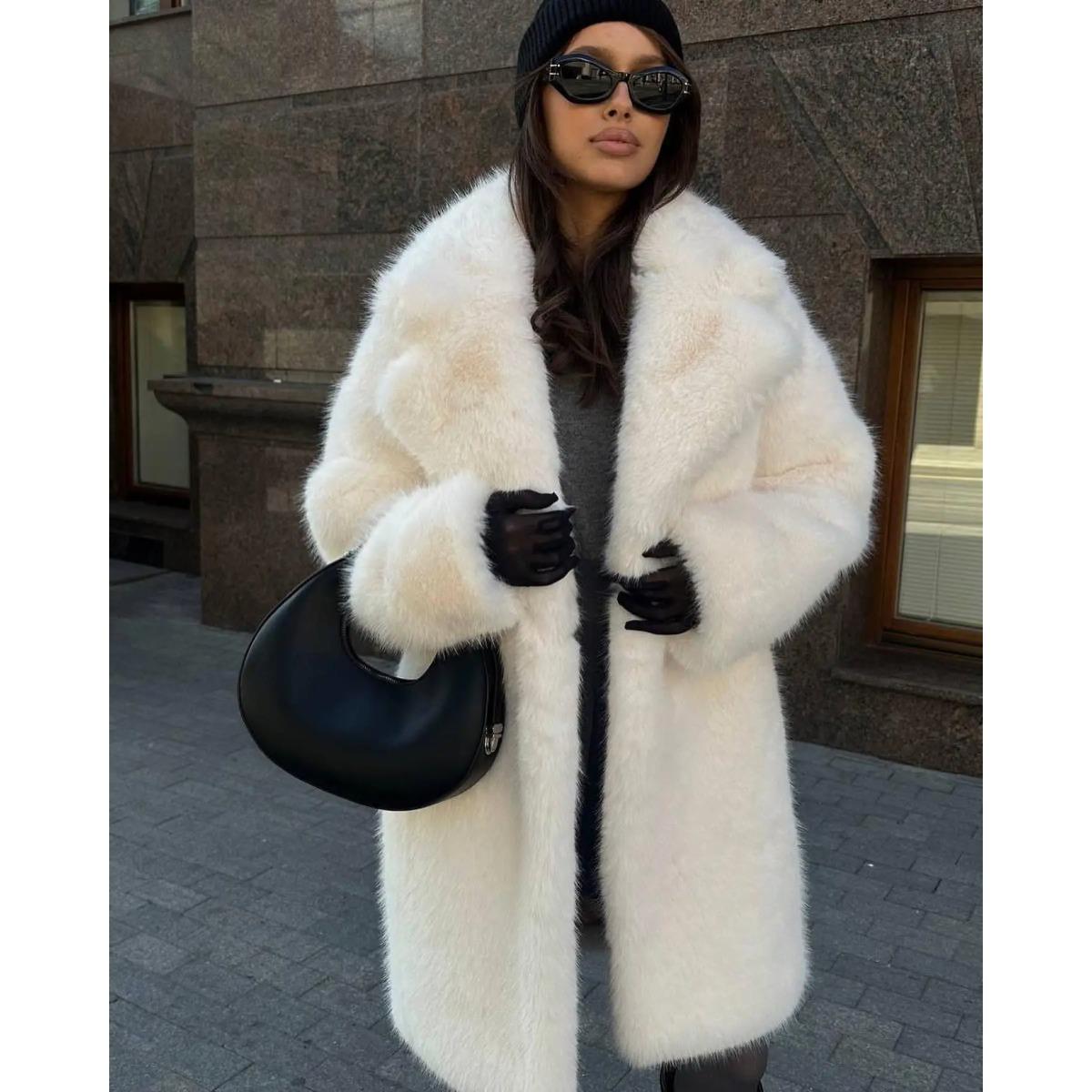 

VAYLA Пальто из искусственного лисьего меха Женские Однотонные Меховые Куртки Средней Длины Пуговицы Лацкан Воротник Длинные Рукава Толстые Свободного Кроя Повседневные Осень Зима 4XL белый