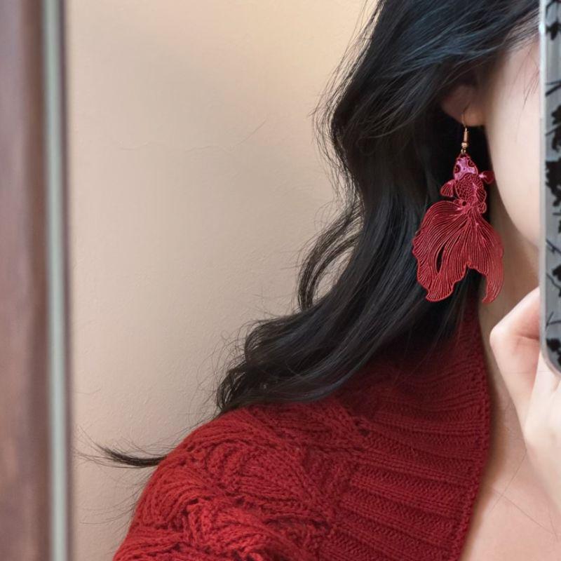 Cercei cu clip cu cârlig etnic Koi festiv norocos