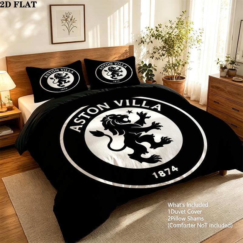 Aston Villa FC Pattern Bedding Home Decoration Birthday Gift ( 1 duvet cover + 2 pillowcase, without core),fan merchandise.