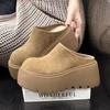 Women's 2025 Autumn/Winter New Retro Plush Thick Bottom Slippers for External Wear, Height Increasing Anti Slip Baotou Slippers