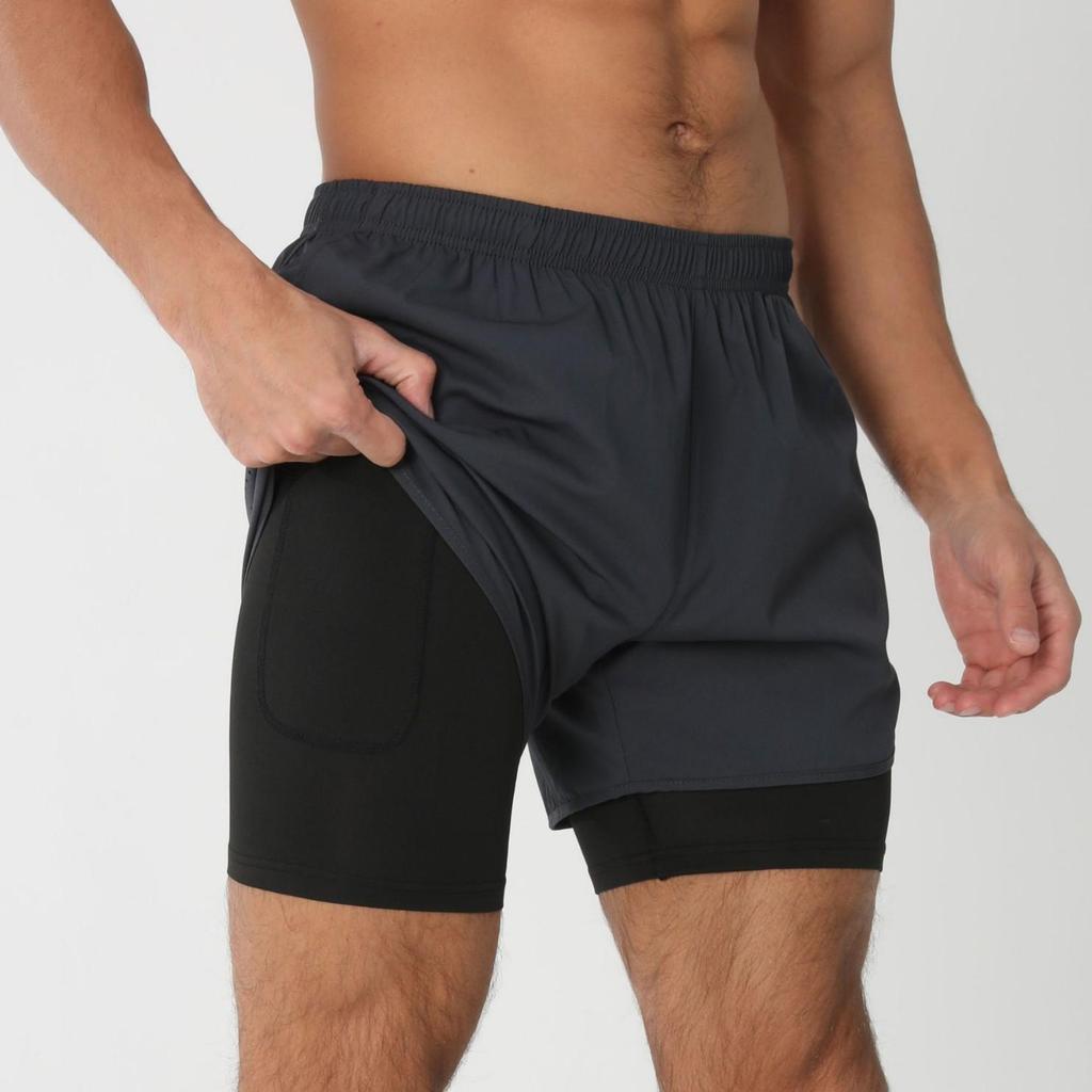 Men's Quick-Dry 2-in-1 Running Sports Shorts with Anti-Exposure Liner