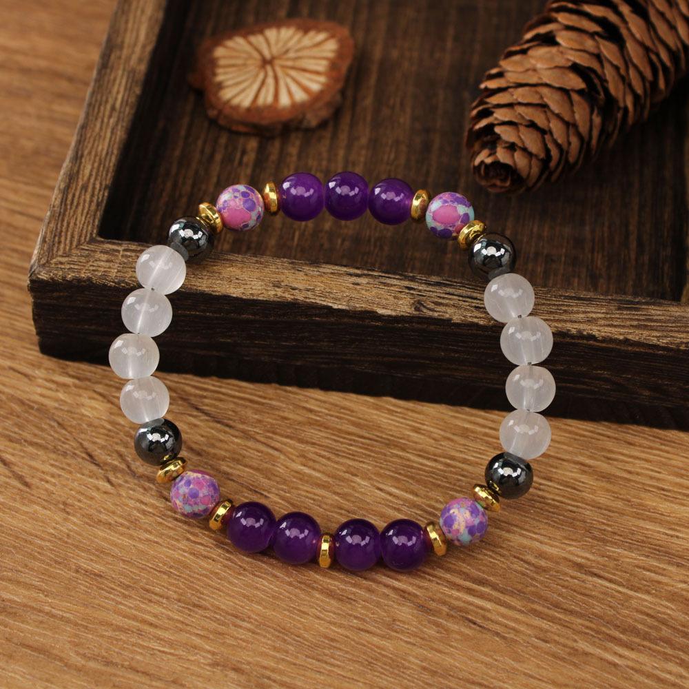 Festive Gifts Amethyst Clear Quartz Hematite Colorful Speckle Stone Beaded Bracelet Natural Fashion Jewelry For Men Women Daily Wear Gift