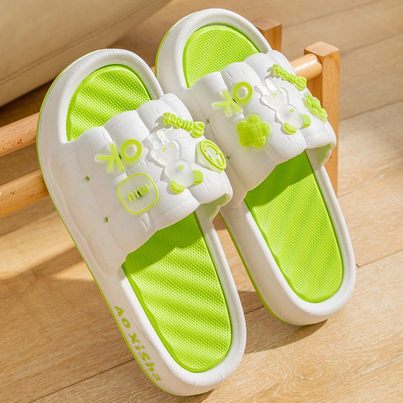 

Тапочки женские летние домашние домашние 2024 новые противоскользящие общежития для купания милые модные пары в сандалиях женские летние 40-41 зелёный