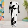 Women Plus Size Round Neck Long Sleeve Printed Two Piece Set Black White Cuffed Top Cuffed Pants With Pockets