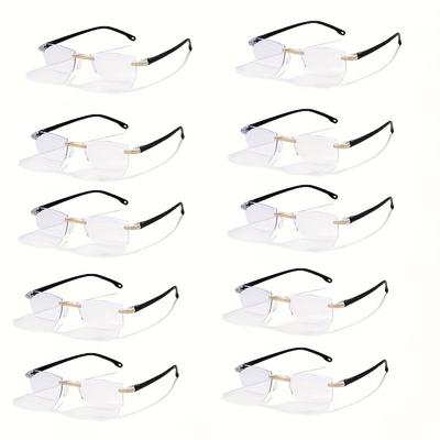 10 Pairs Lightweight Frameless Anti Blue Light Reading Glasses Autofocus Transparent Lenses Gift for Men and Women