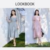 Xiangying Women's Elegant Chiffon Square Neck Dress