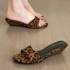 Sheepskin Version~ Niche Leopard Print Open-toed Slippers for Women To Wear Summer Wood Grain Wedge Heel High-heeled Cool Slippers