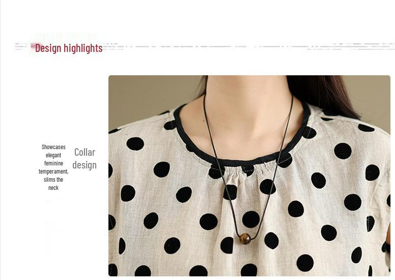 2026 Polka Dot Cotton & Linen Summer Dress: Women's Casual Slim-Fit Mid-Length