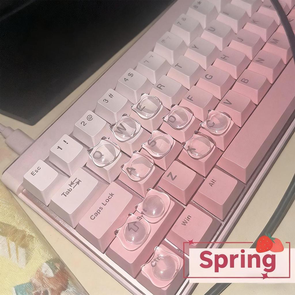 24Pcs Raised Clear Cat Head Design Keyboard Stickers for Long Nails, Laptop Keypad Cover Protector, Bubbled Keys for Easy Typing