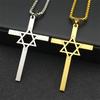 Personalisierte Modische Glatte Oberfläche Edelstahl Hohl Sechsspitziger Stern Kreuz Halskette