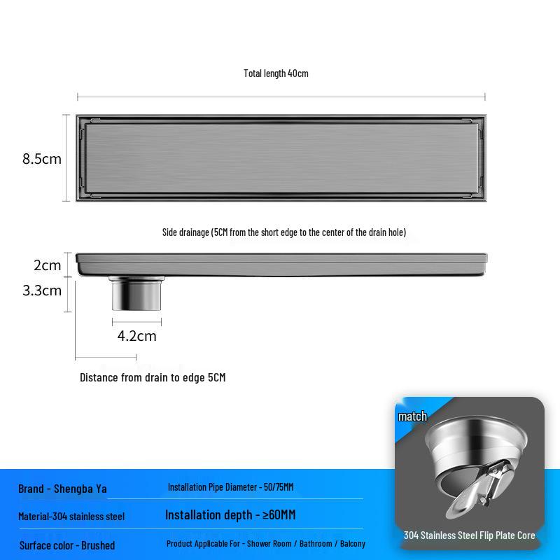 Bright Light 304 Stainless Steel Invisible Floor Drain - Odor-Resistant for Hotel Showers