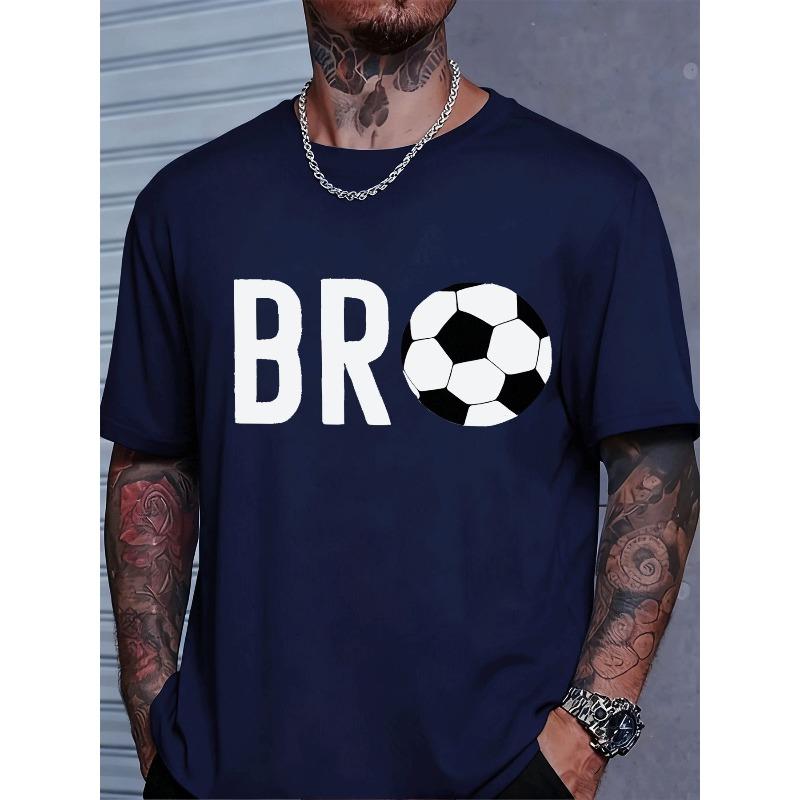 European Sizes Men'S Trendy Casual Graphic Tee Featuring a Classic Crew Neck And a Soccer Ball Design, Perfect for Adults As a Holiday Gift
