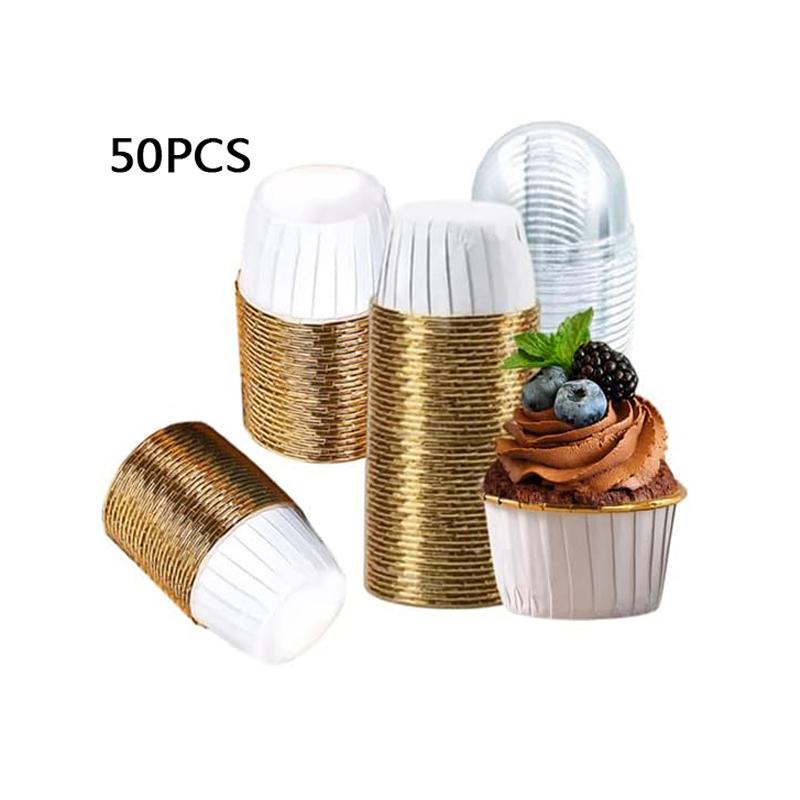 

Aluminum Foil Cupcake Liners with LIDS Heat Resistant Cake Cups Round Aluminum Foil Baking Cups Kitchen Wedding Party Supplies