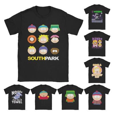Men's Cartoon South-Parks Face Grid T Shirt  100% Cotton Clothing Funny Short Sleeve Crewneck Tee Shirt Classic T-Shirts