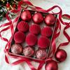 Xmas Decor Electroplated Christmas Ornaments Spherical Festive Flocked Baubles Shatterproof Luxury Velvet Balls Hotels