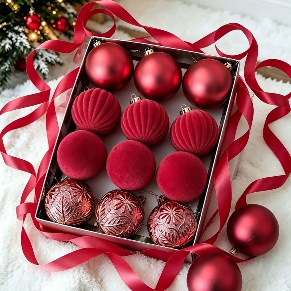 Xmas Decor Electroplated Christmas Ornaments Spherical Festive Flocked Baubles Shatterproof Luxury Velvet Balls Hotels