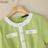 ZANZEA Women Casual Round Neck Short Sleeve Elegant Pleated Dress
