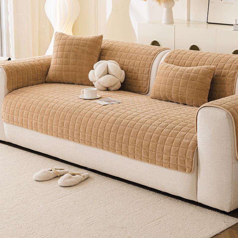 Thick Plush Non-Slip Flannel Sofa Cushion Cover for Autumn & Winter