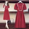 Forest-Style Puff Sleeve A-Line Dress: Summer French Waist-Cinching Mid-Length Skirt with Contrasting Colors