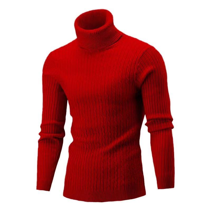 Men's Autumn/Winter 2025 High Neck Solid Color Cable Knit Sweater Pullover