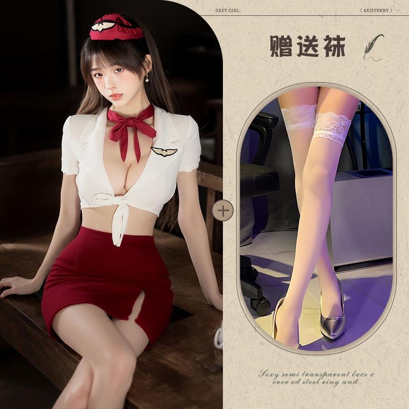 Sex lingerie pure desire stewardess uniform sexy deep V free suit cosplay temptation
