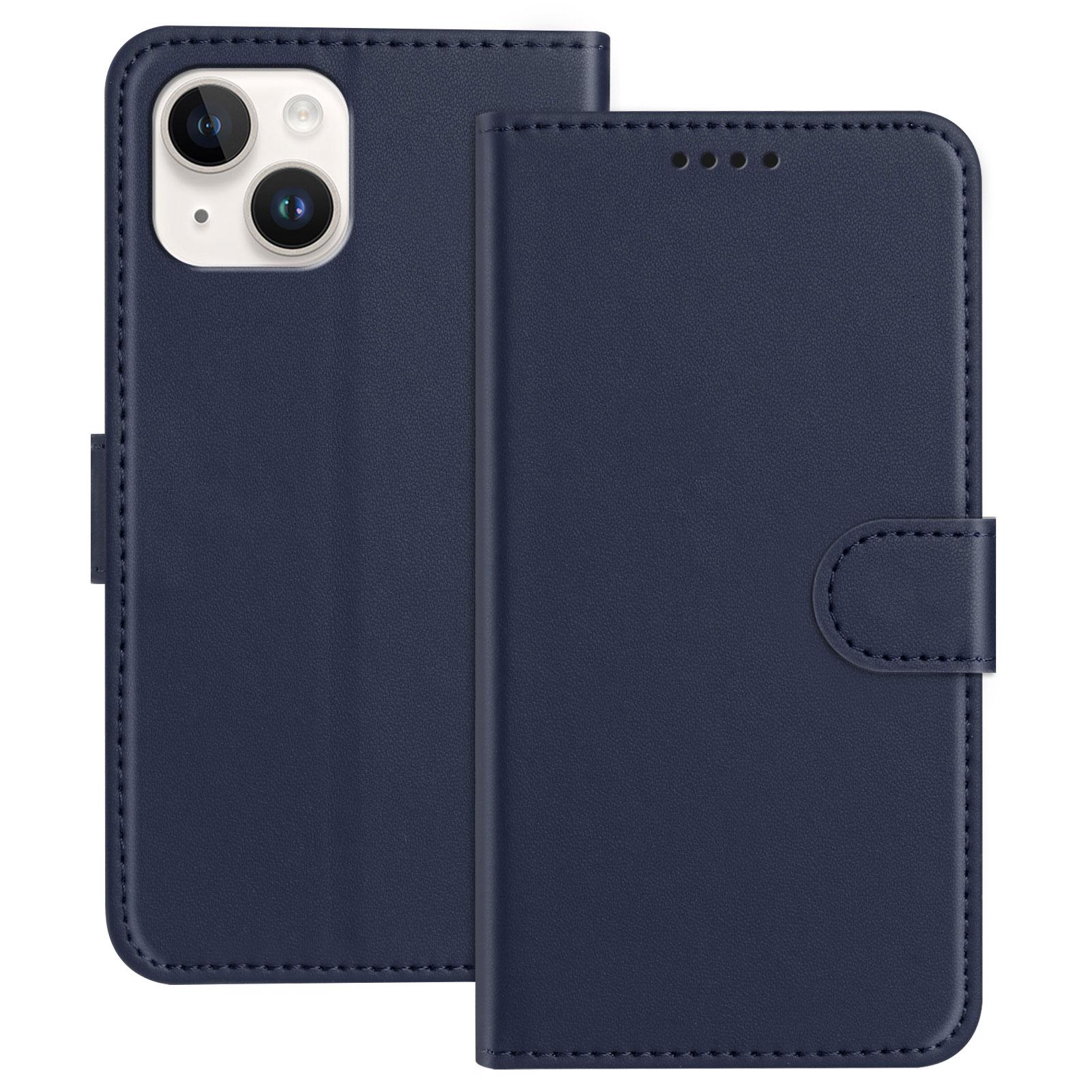 

For iPhone 13 6.1 inch/iPhone 14 Leather Case Wallet Stand Solid Color Anti Drop Phone Cover H