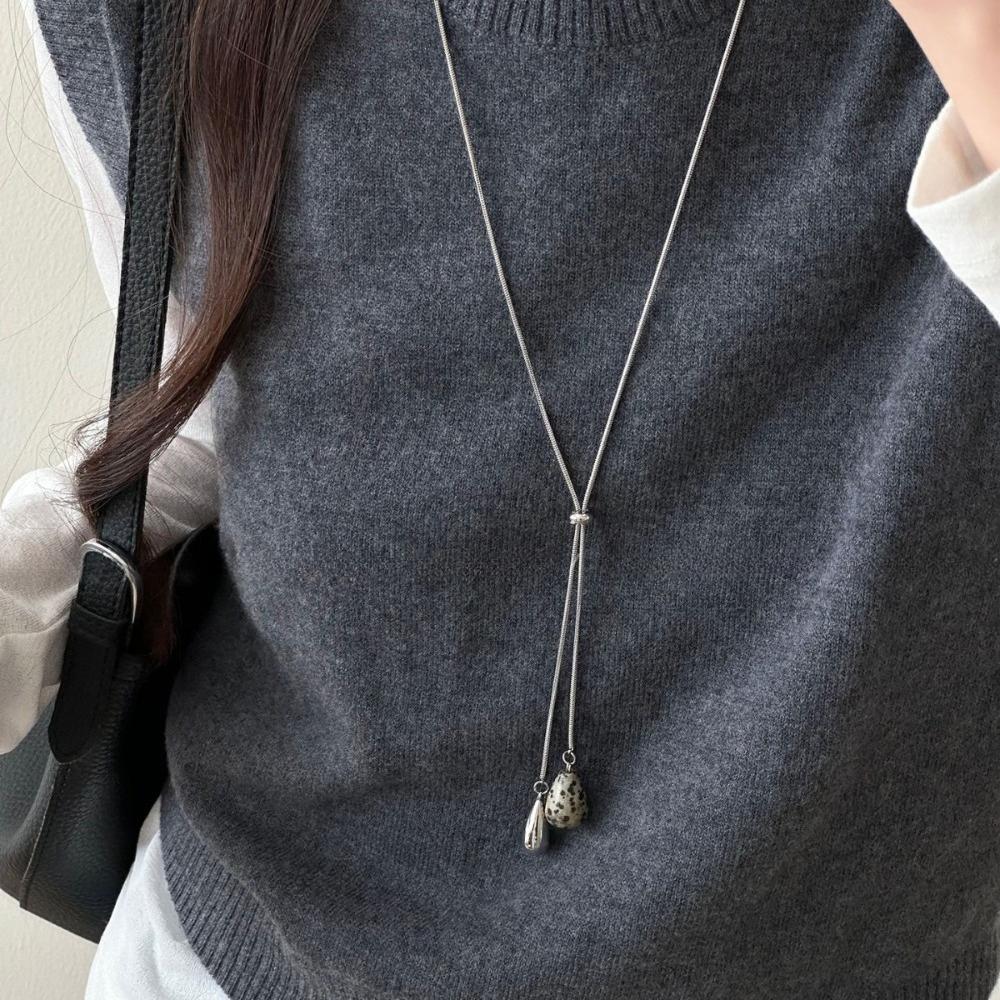 Tendance Style Maillard Œil de Tigre Pierre Goutte d'Eau Pendentif Collier Long en Y pour Femmes Chaîne de Pull Réglable Bijoux Cadeaux
