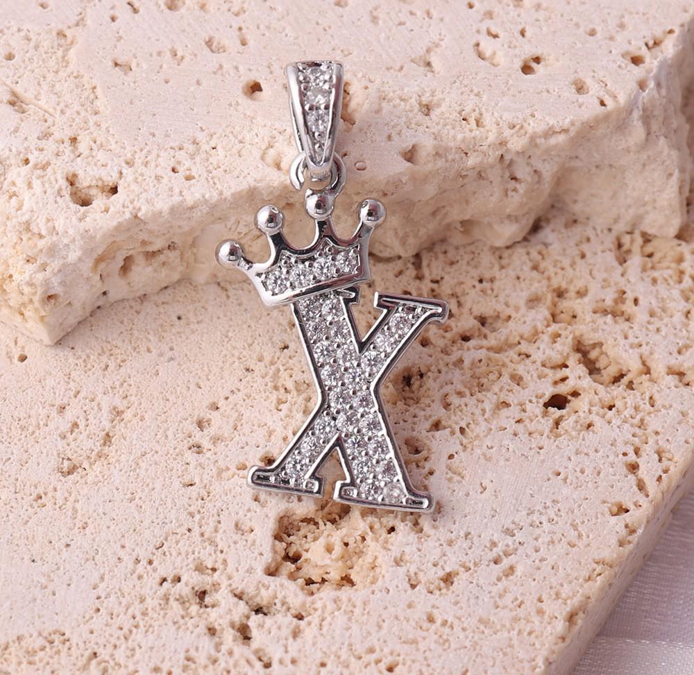 Gold-Plated Crown Rhinestone Letter Pendant Necklace