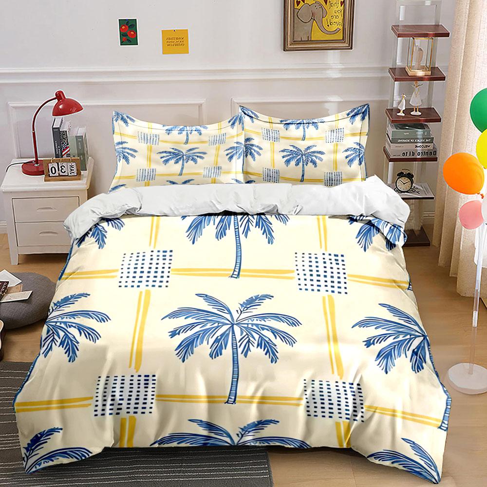 Palm trees and grid. Bedding sets Duvet cover sets Duvet covers Pillowcases(1*Duvet Cover 2*Pillowcases without duvet insert)
