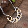 New Matte Hollow Ring Metal Short Necklace, Women's Exaggerated Leather Rope Woven Ring Neck Chain