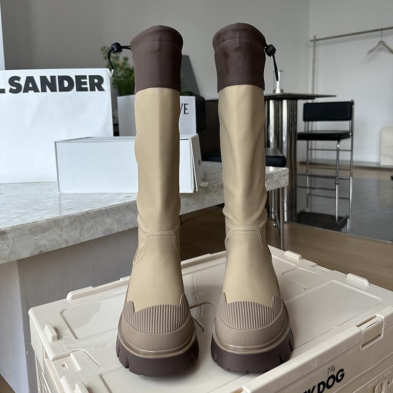 Fashion 2025 New Women Motorcycle Knee-high Boots Woman Fashion Casual Thick Sole Platform Flats Heels Botas Femininas Long Booties