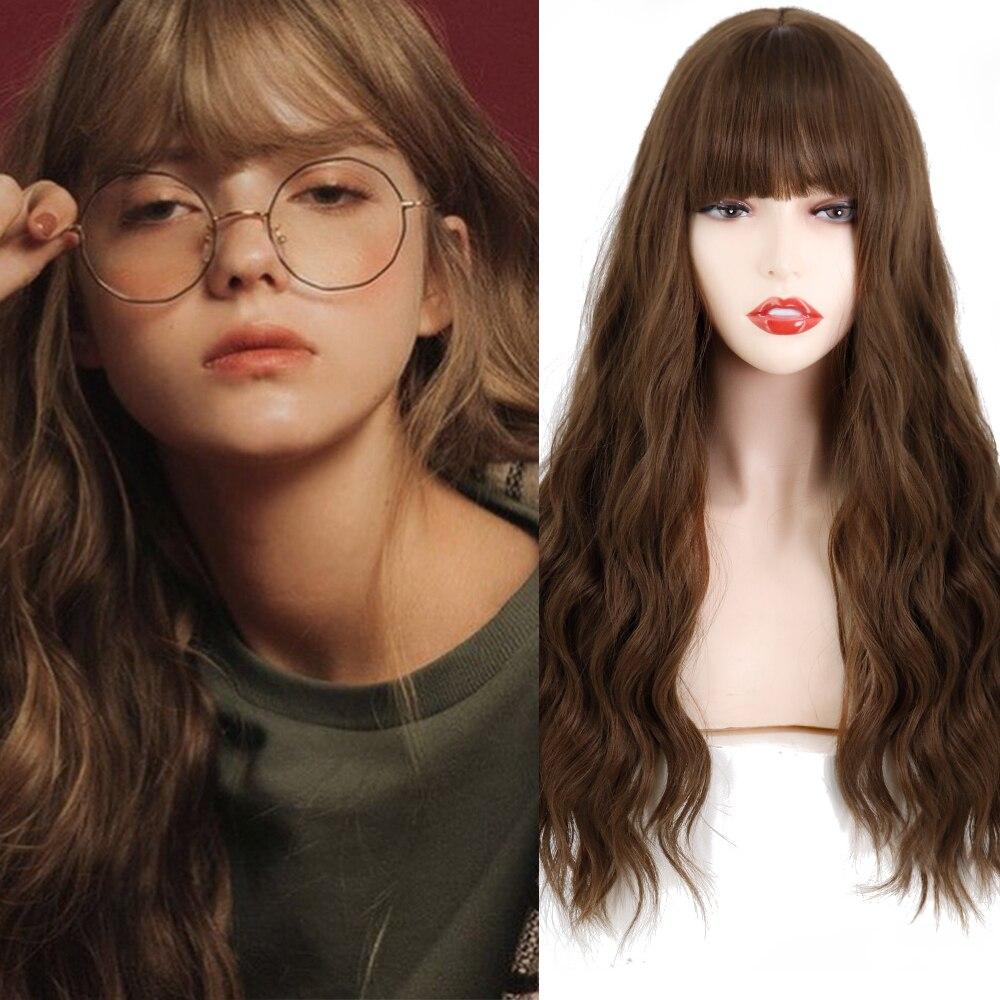 MERISIHAIR Dlouhá paruka s ofinou Vodní vlnitá oranžová paruka Paruka ze syntetického vlákna Dámská dlouhá paruka Cosplay/Denní/Paruka na párty