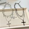 Elegant Diamond Cross Pendant Necklace - Trendy Multi-Layered Clavicle Chain for Women