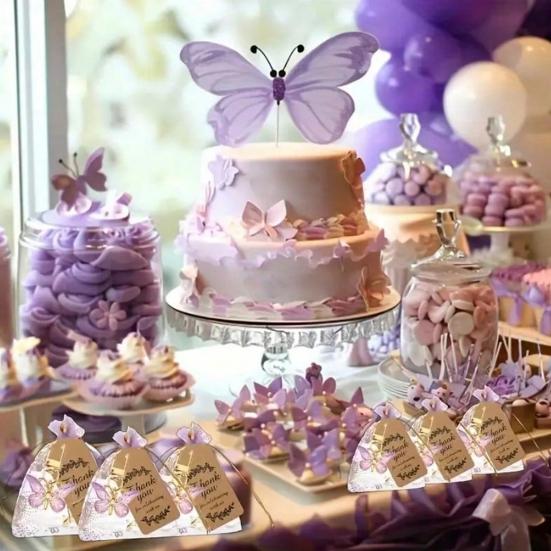 12 Pcs Butterfly Keychain with Thank You Cards And Bags Decorative Resin Charm Butterfly Gifts for Women Bridal Shower Baby Shower Birthday Party