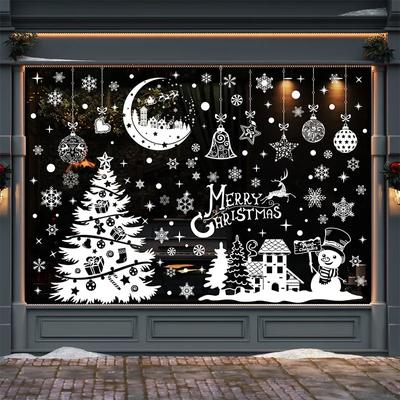 Merry Christmas Window Stickers White Snowflake Elk Xmas Tree Sticker Christmas Decoration Christmas New Year Home Supplies