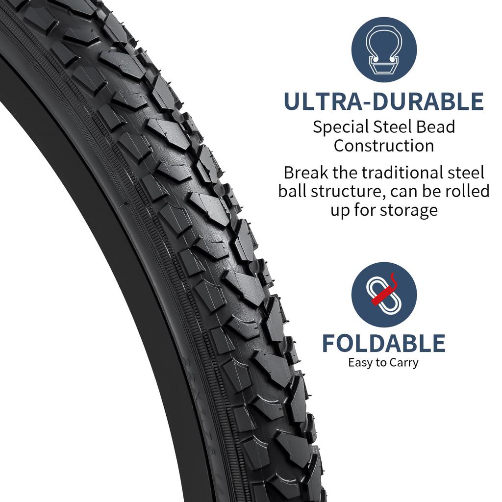 YunSCM Satz Fahrradreifen Schläuche mit 32mm Schrader-Ventilen Reifen für Mountain 2, 24x1.75 Reifen, 24x1.75 47-507 + 24x1.5/1.75 + Hebel, 24-Zoll 1.75