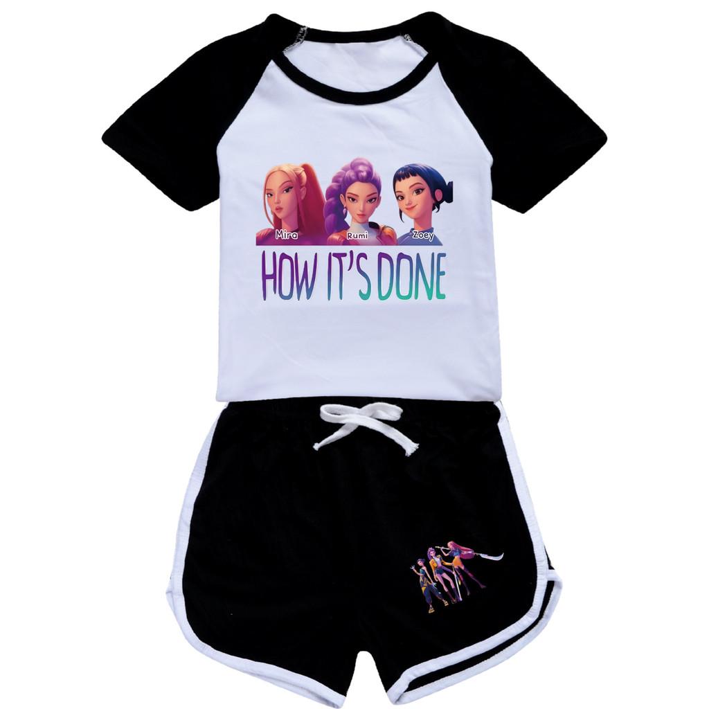 4907 Kids Girls POP Rumi Zoey Mira Print T-shirt Shorts Sport Tracksuit Clothes Set