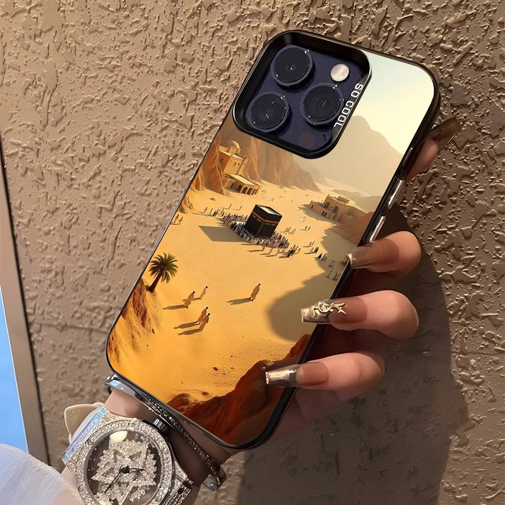 Pilgrims IN Mecca Cover For iPhone 17,16,15,14,13,12,11,Mini,Pro,E,SE4,XS,MAX Black Shockproof Candy Matte Cover