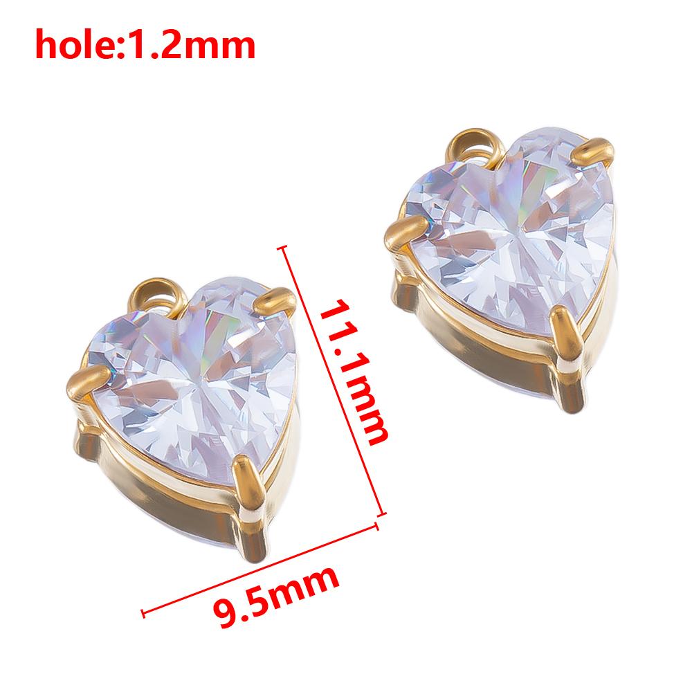 5pcs Stainless Steel Zircon Heart Pendants Base Clear Crystal Charm Beads with Hole for Necklace Making DIY Ear Jewelry Findings