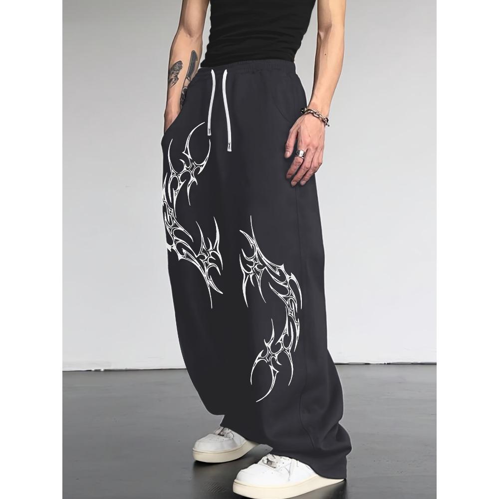 Calças Esportivas Casuais Masculinas Escuras de Perna Reta e Calças de Perna Larga com Nova Estampa Dominadora