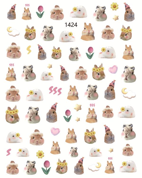 Adorable Pet Nail Decals: Rabbit, Puppy, Kitten Stickers