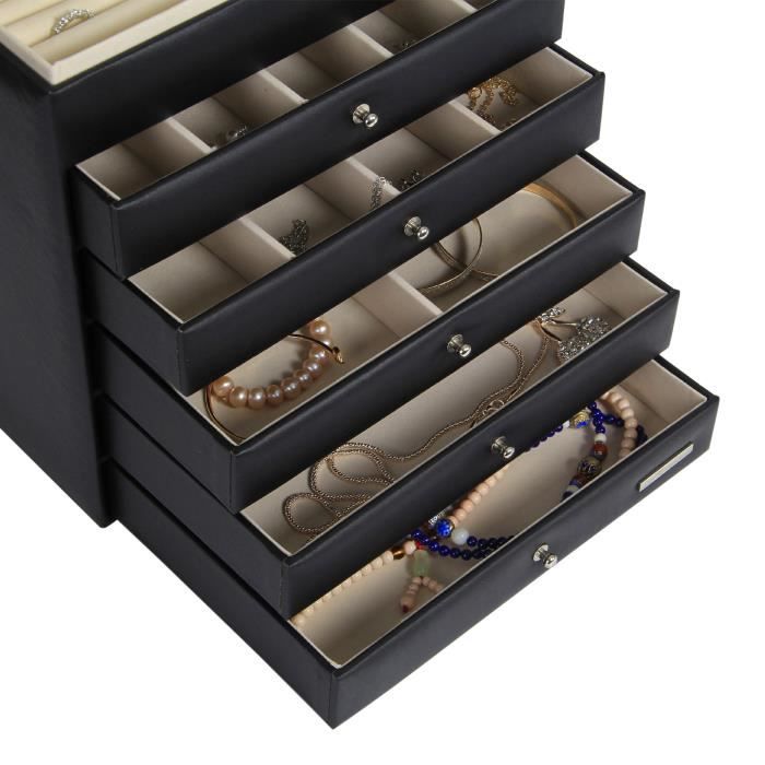 Yorbay Boîte à Bijoux Coffret à Bijoux 6 Étages pour Boucles d'oreille Colliers Bracelets (5 Tiroirs, Noir)
