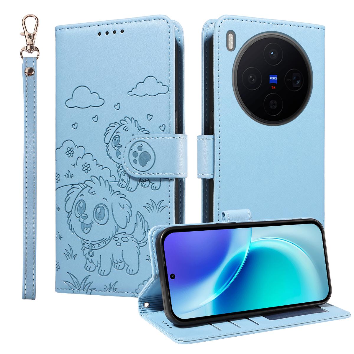 

For vivo X300 5G Case RFID Blocking Imprinted Dog Pattern PU Leather Phone Cover with Wrist Strap