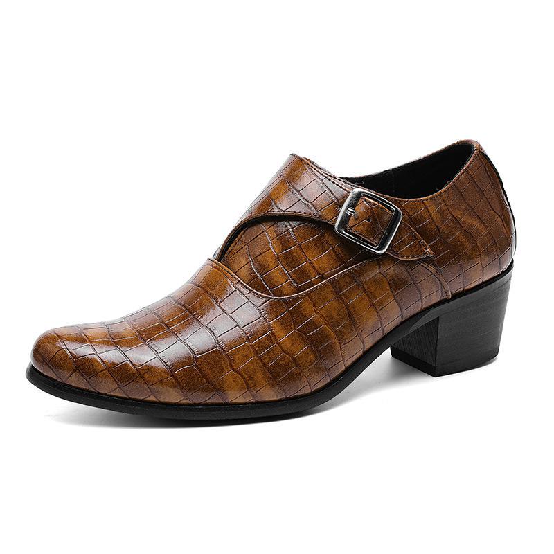Fashionable 5cm Height Increase Stone Pattern British Casual Men's Leather Shoes