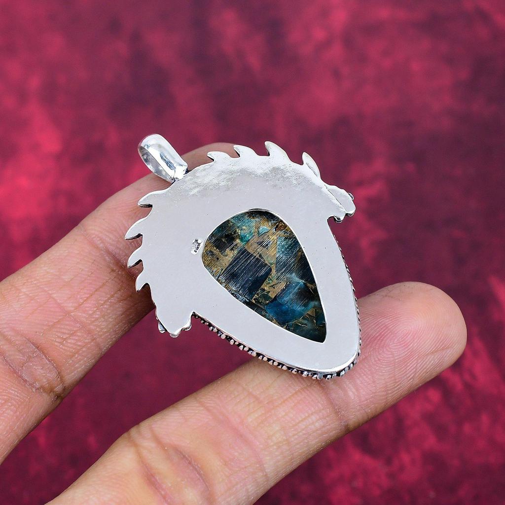 Copper Neon Apatite Pendant, 925 Solid Sterling Silver Jewelry, Gemstone Pendant, Gift For Her Handmade Dainty Jewelry