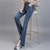Frühling Herbst Vintage Hohe Taille Breite Bein Hosen Stretch Frauen Ausgestelltes Jeans Frau Mode Enge Washde Denim Hosen für Weibliche