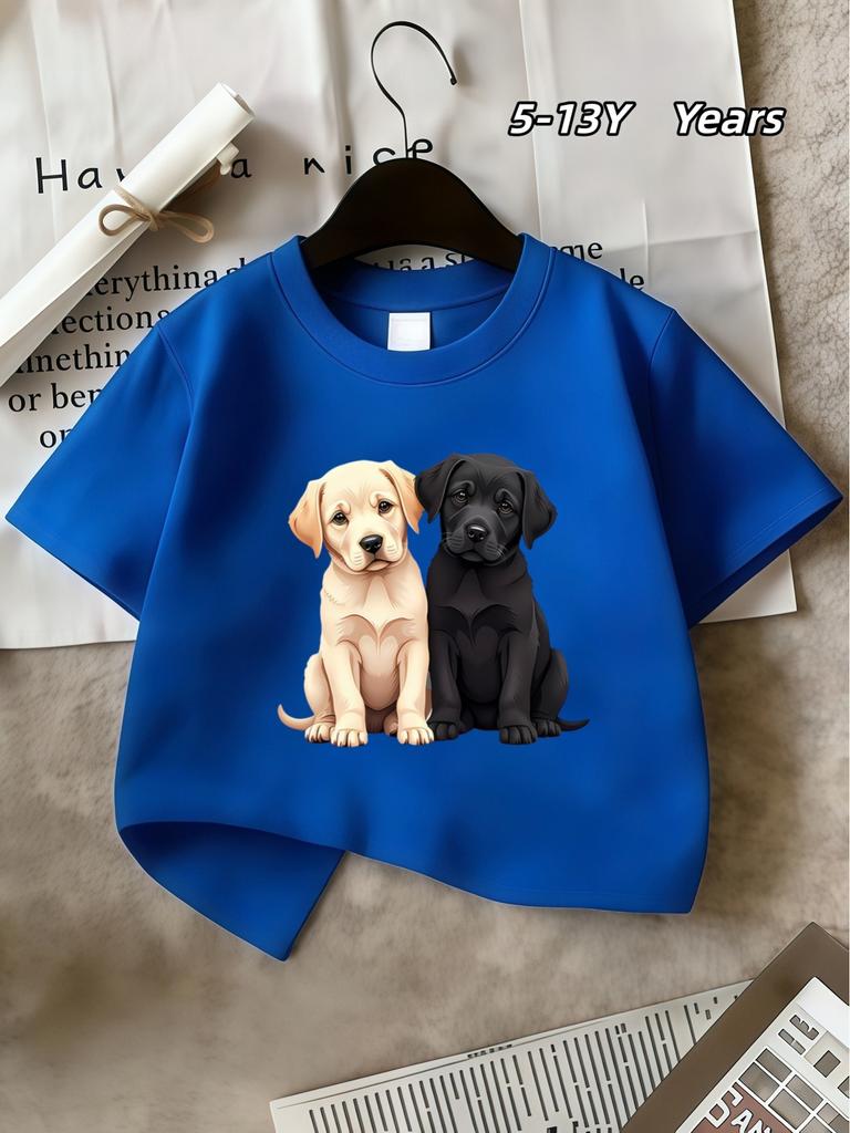 2026 Girls Fashionable Pure Cotton TShirt Round Neck Top Dog Print Short Sleeve Breathable and Comfortable Sports Top